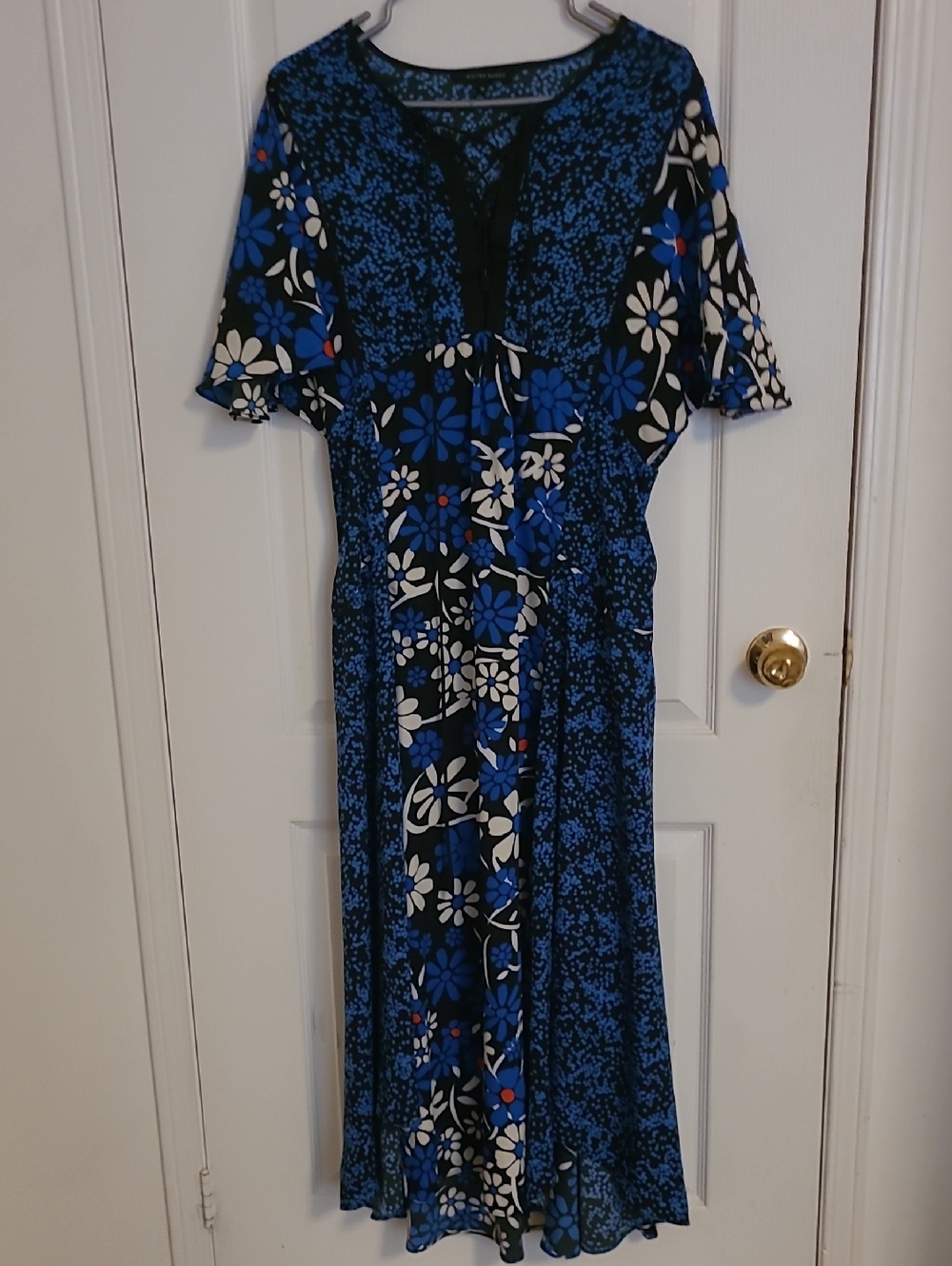Walter Baker Royal Blue and White Floral Maxi Dress with Red Accents